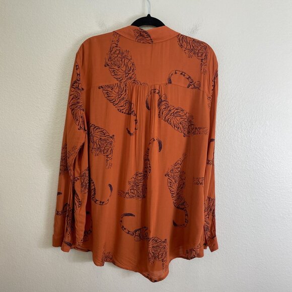 Pilcro Womens XL Rust Orange Tiger Print Button Up Blouse Long Sleeve Shirt - Picture 11 of 13